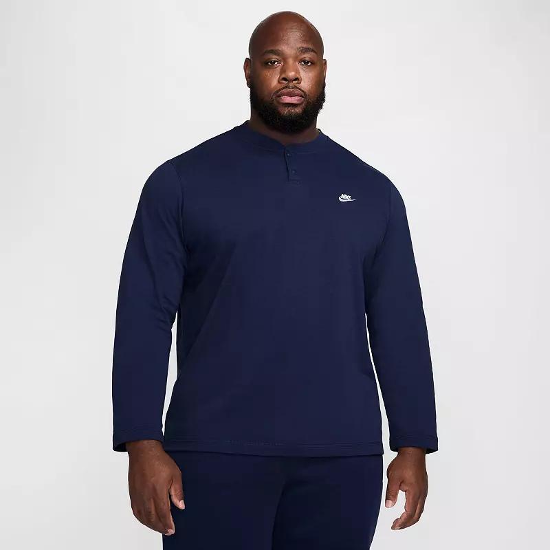 Men's Nike Club Fleece Long Sleeve Henley, Size: Medium, Black Product Image