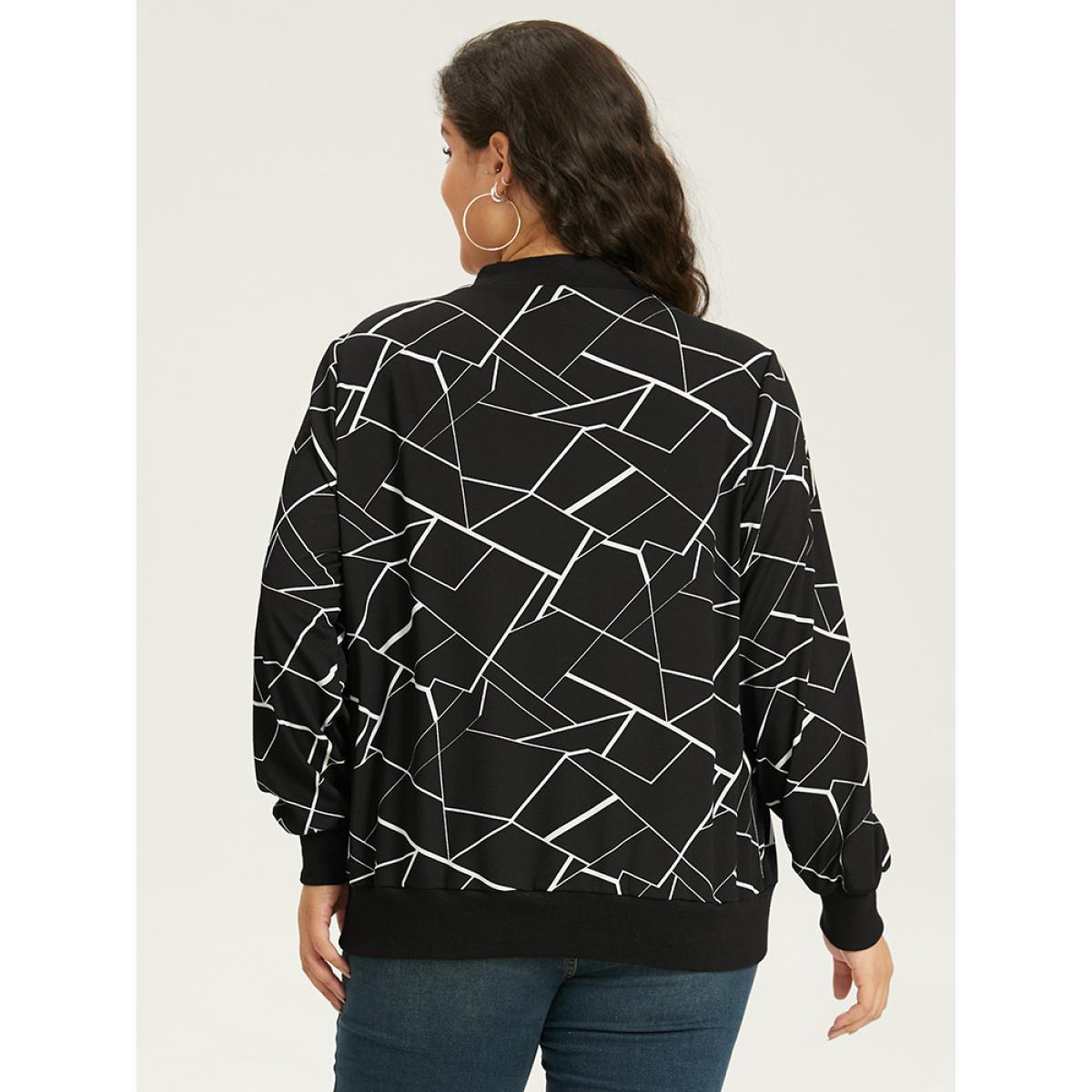 Plus Size Halloween Geometric Graphic Pocket Zipper Elastic Cuffs Jacket Women Black Elastic cuffs Pocket Dailywear Jackets BloomChic 10/M Product Image