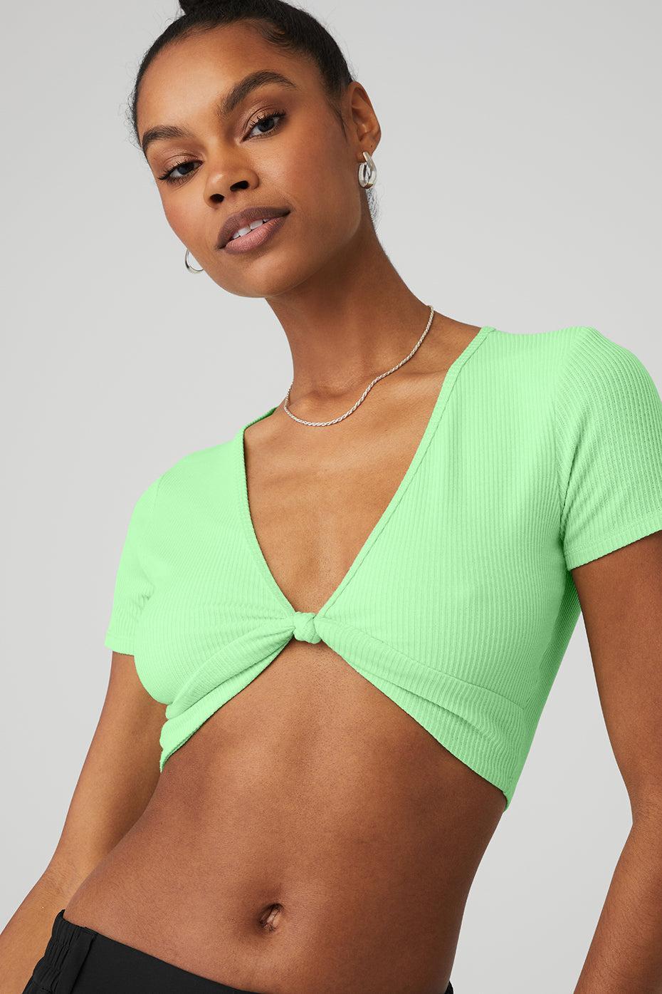 Alo Yoga | Ribbed Knotty Short Sleeve Top Green Product Image
