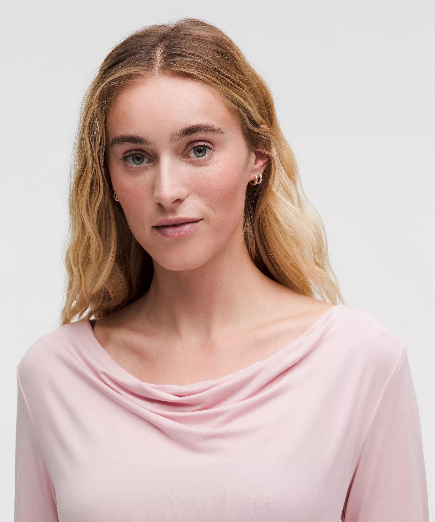 Modal-Silk Cowl-Neck Long-Sleeve Shirt Product Image