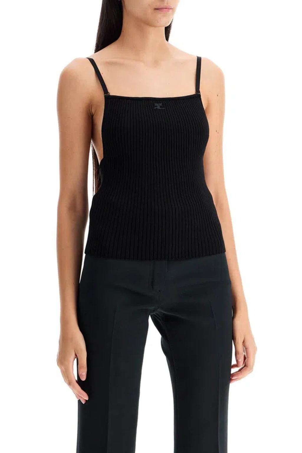 COURRÈGES Rib Knit Viscose Tank Top In Black Product Image