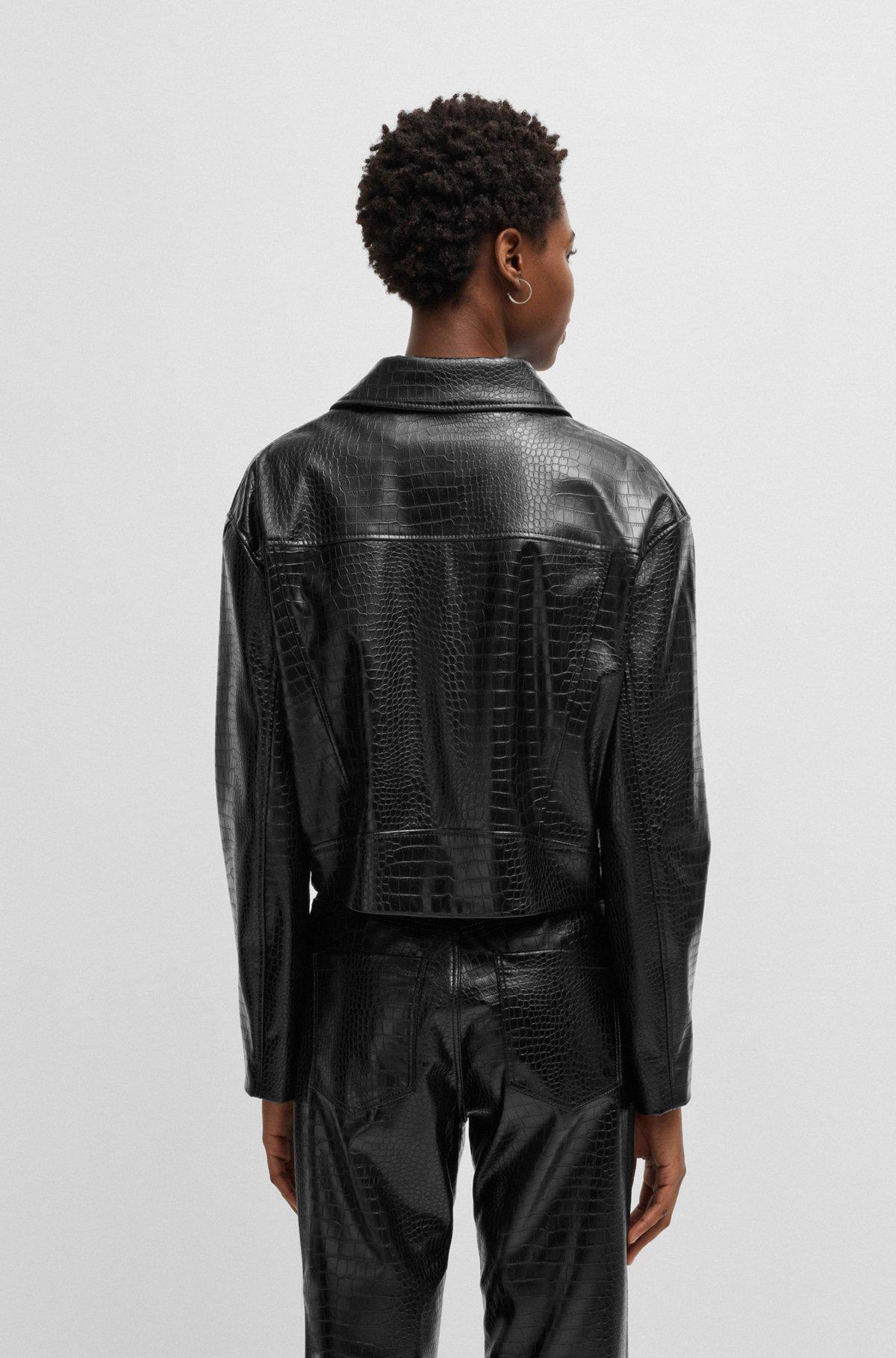 BOSS - Crocodile-embossed biker jacket in faux leather - Black Product Image