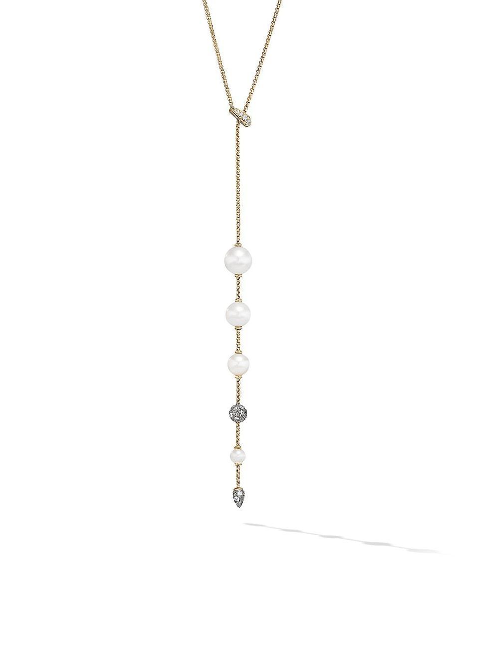 David Yurman 18K Yellow Gold Cultured Freshwater Pearl & Pave Diamond Y Necklace, 28 Product Image