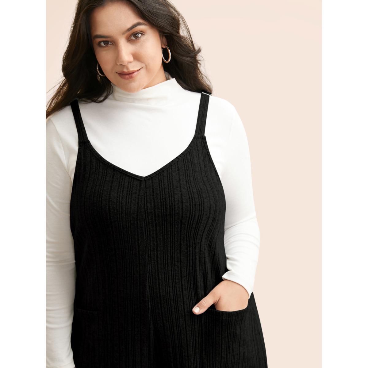 Plus Size Black Airy Cozy Cami Wide-Leg Jumpsuit Women Casual Sleeveless V-neck Everyday Loose Jumpsuits BloomChic 30/6X Product Image