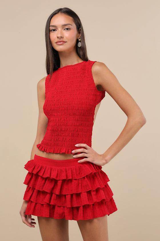 Izzy Red Smocked Tiered Two-Piece Mini Dress Product Image