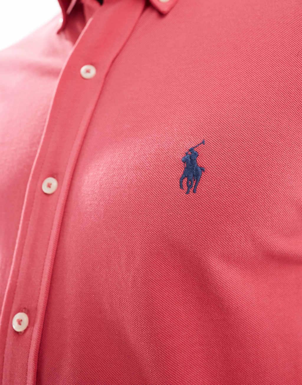 Polo Ralph Lauren icon logo pique shirt in pale red Product Image