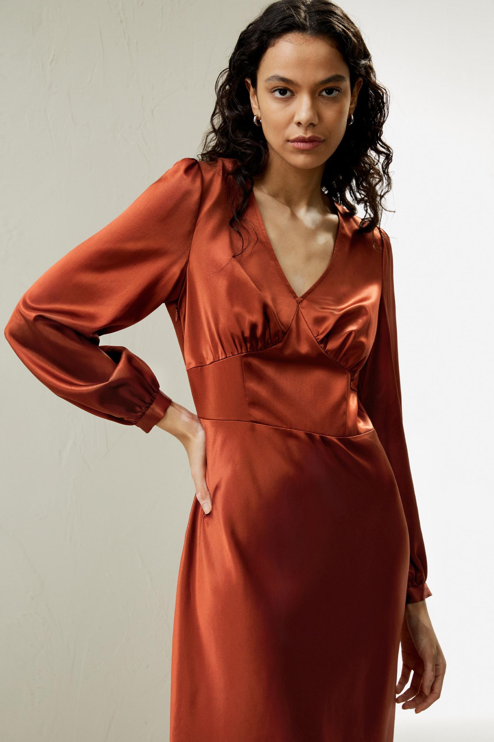 V-Neck Silk Waisted Dress Product Image