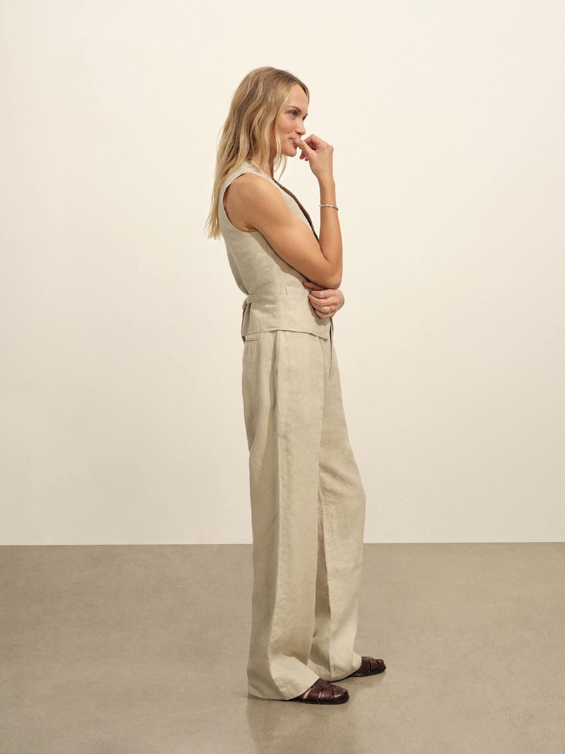 Soft Sand Riviera Linen Wide Leg Trouser Product Image