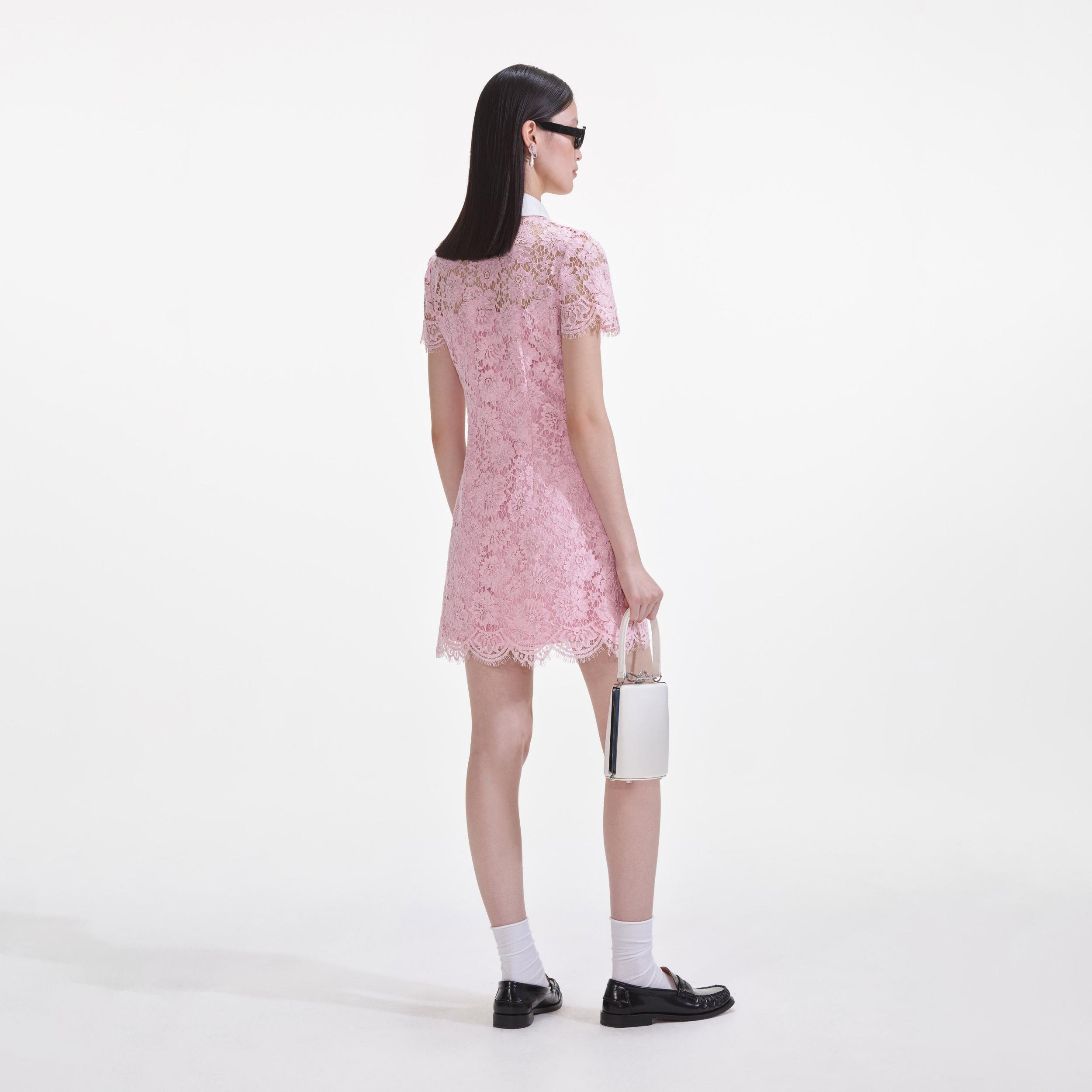 Pink Lace Collared Mini Dress Product Image