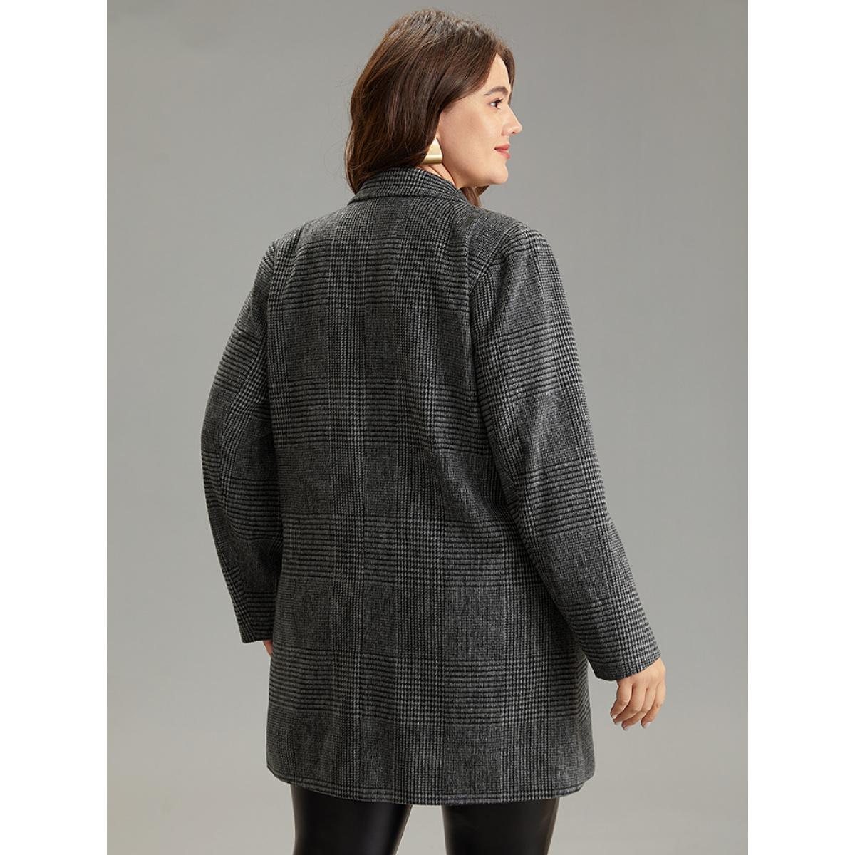 Plus Size Plaid Double Breasted Patched Pocket Tunic Coat Women DimGray Casual Texture Ladies Dailywear Winter Coats BloomChic 14-16/1X Product Image