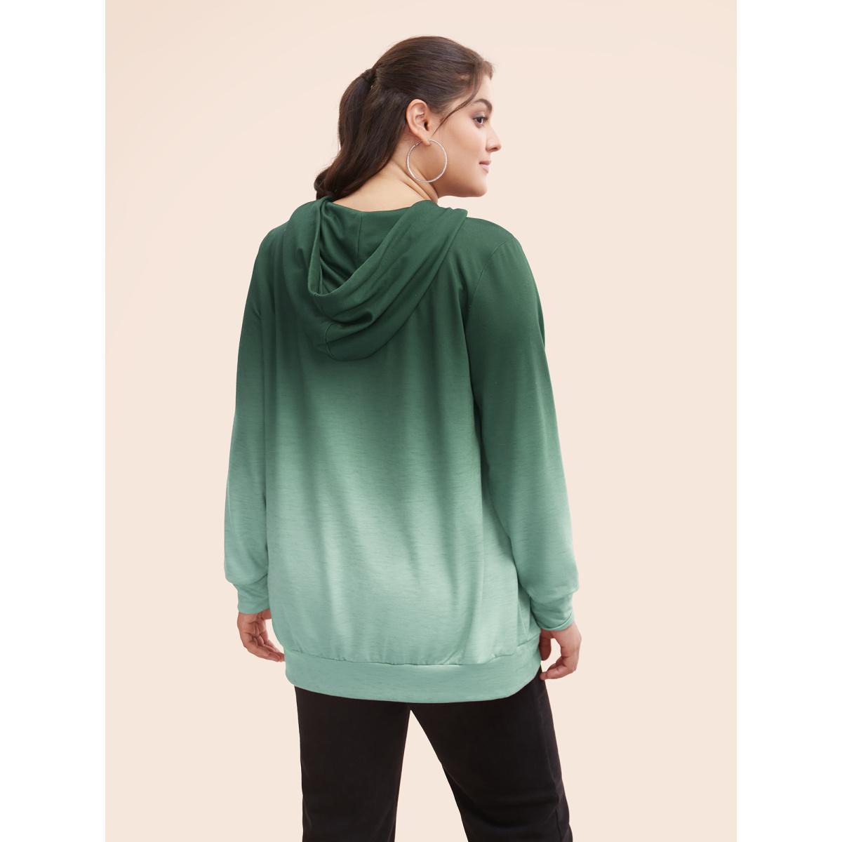 Plus Size Ombre Pocket Drawstring Hooded Sweatshirt Women Purple Casual Elastic cuffs Hooded Everyday Sweatshirts BloomChic 12/L Product Image