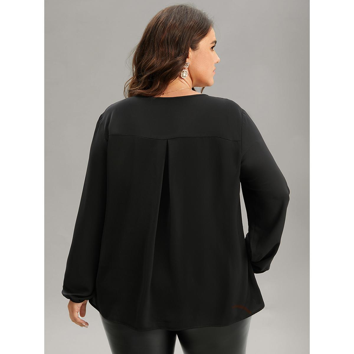 Plus Size Black Sequin Tassel Trim Patchwork Lantern Sleeve Blouse Women Glamour Long Sleeve Round Neck Party Blouses BloomChic 18-20/2X Product Image