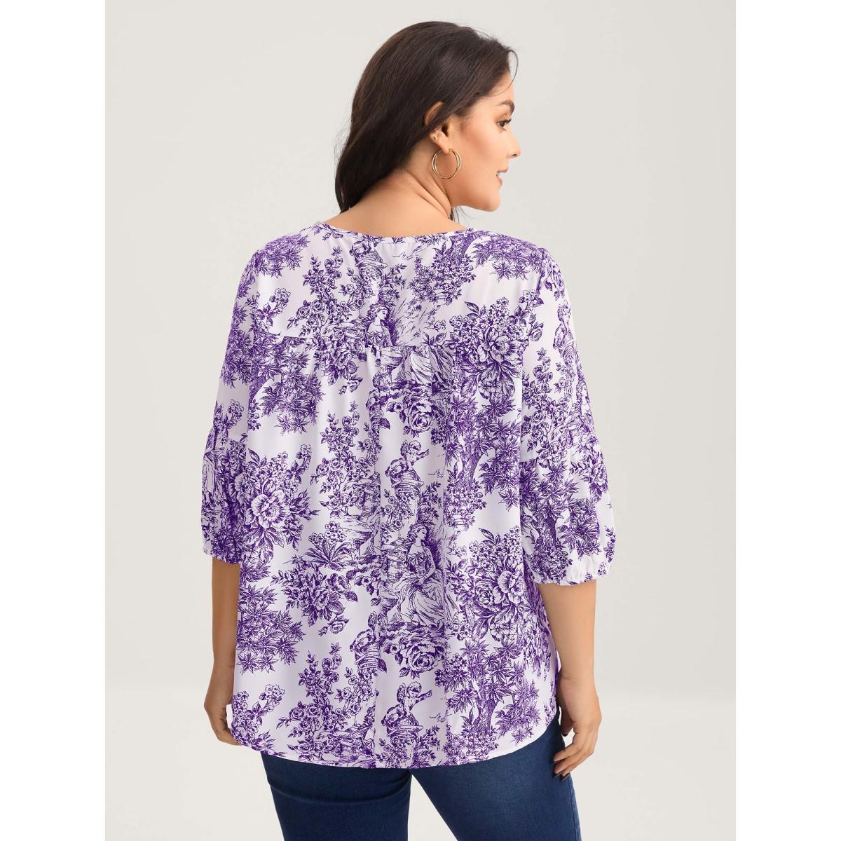 Plus Size Arctic Artistic Print A-Line Blouse Women Elbow-length sleeve V-neck Everyday-Elegant Blouses BloomChic 22-24/3X Product Image