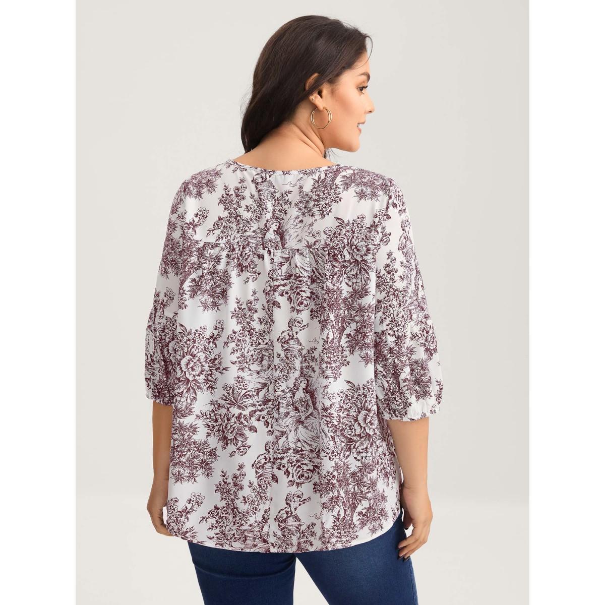 Plus Size Arctic Artistic Print A-Line Blouse Women Elbow-length sleeve V-neck Everyday-Elegant Blouses BloomChic 22-24/3X Product Image