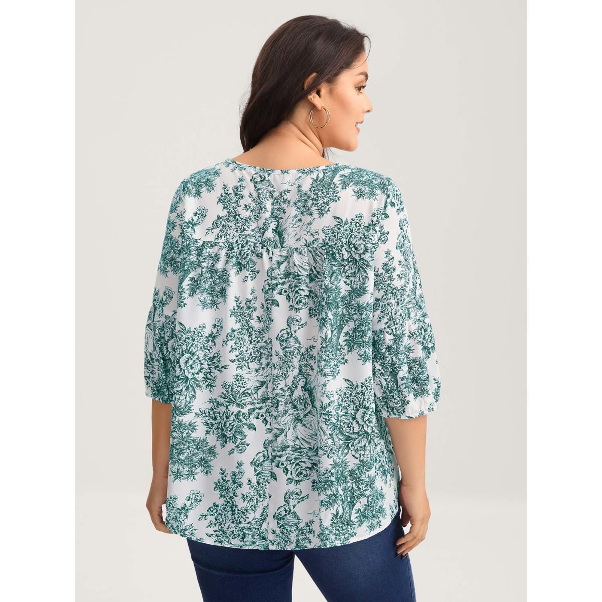 Plus Size Arctic Artistic Print A-Line Blouse Women Elbow-length sleeve V-neck Everyday-Elegant Blouses BloomChic 22-24/3X Product Image