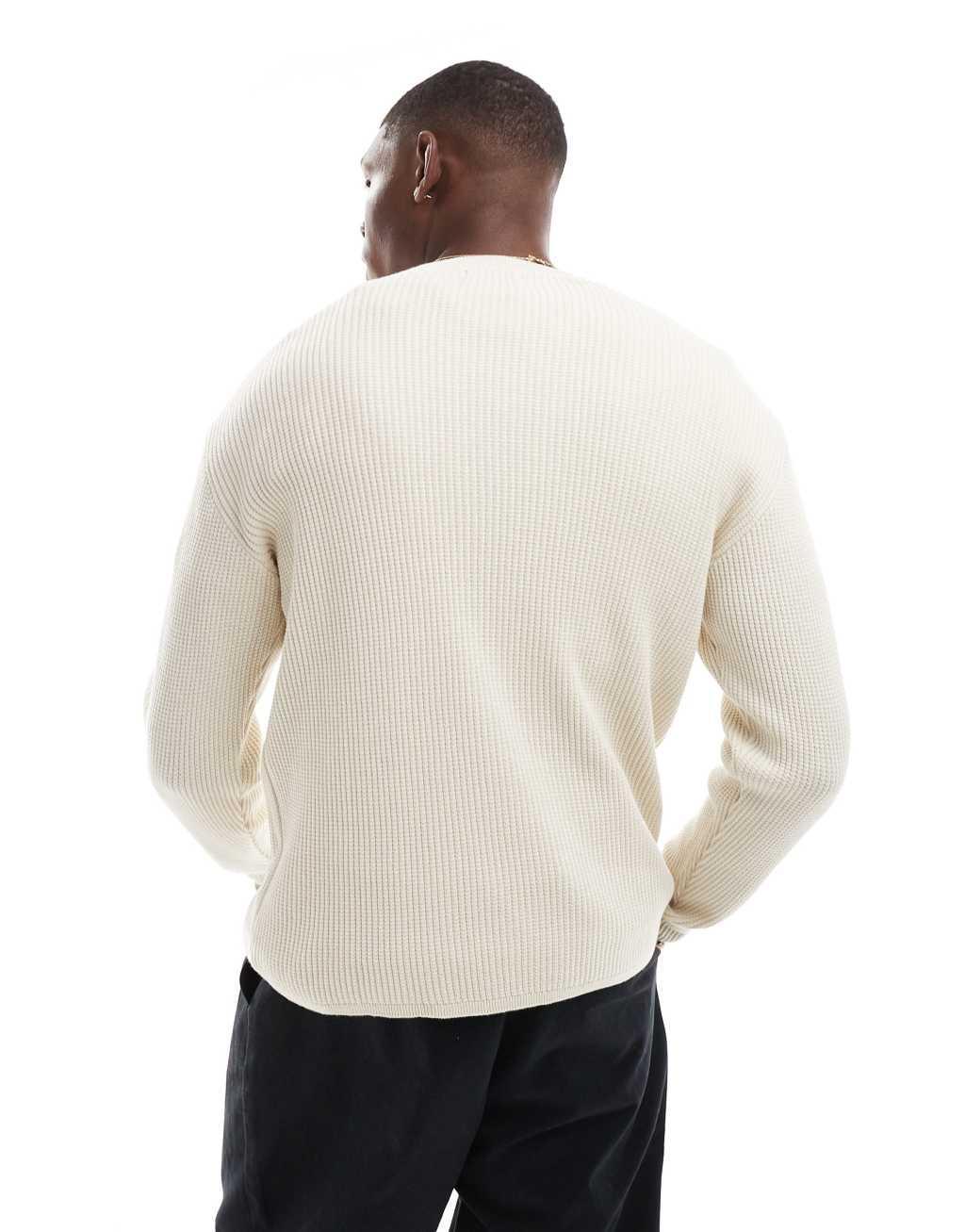 Pull&Bear ribbed knit sweater in ecru Product Image