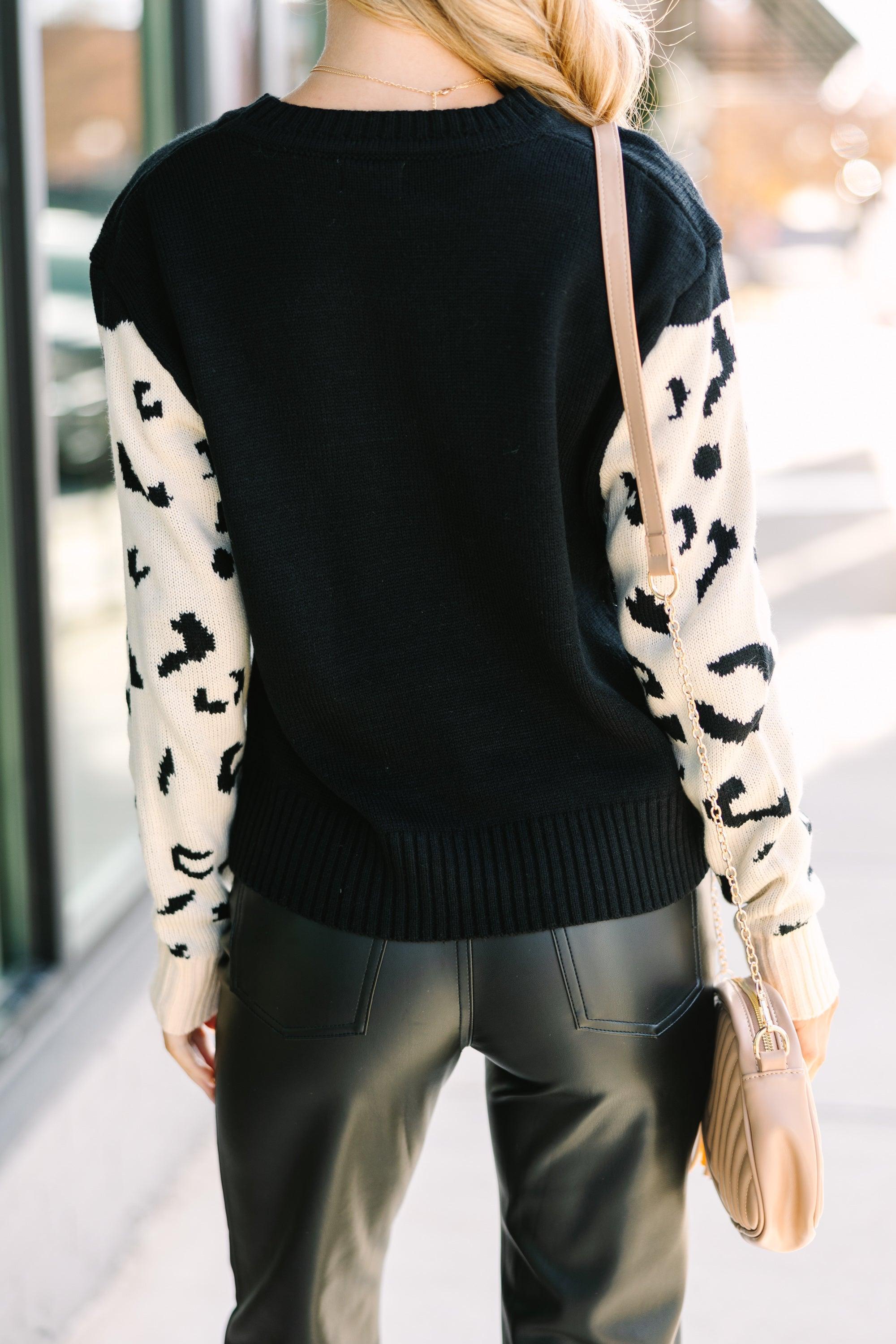 On Your Time Black Cheetah Sweater Female Product Image