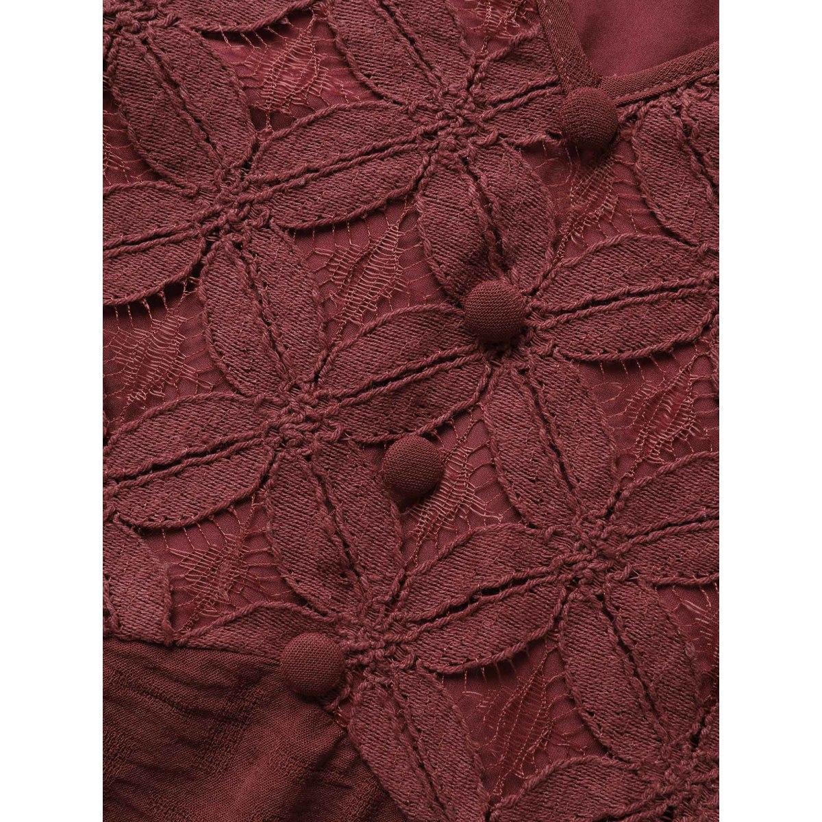 Plus Size Plain Lace Panel Cap Sleeve Dress Denimburgundy Women Elegant Texture V-neck Cap Sleeve Curvy BloomChic 10/M Product Image