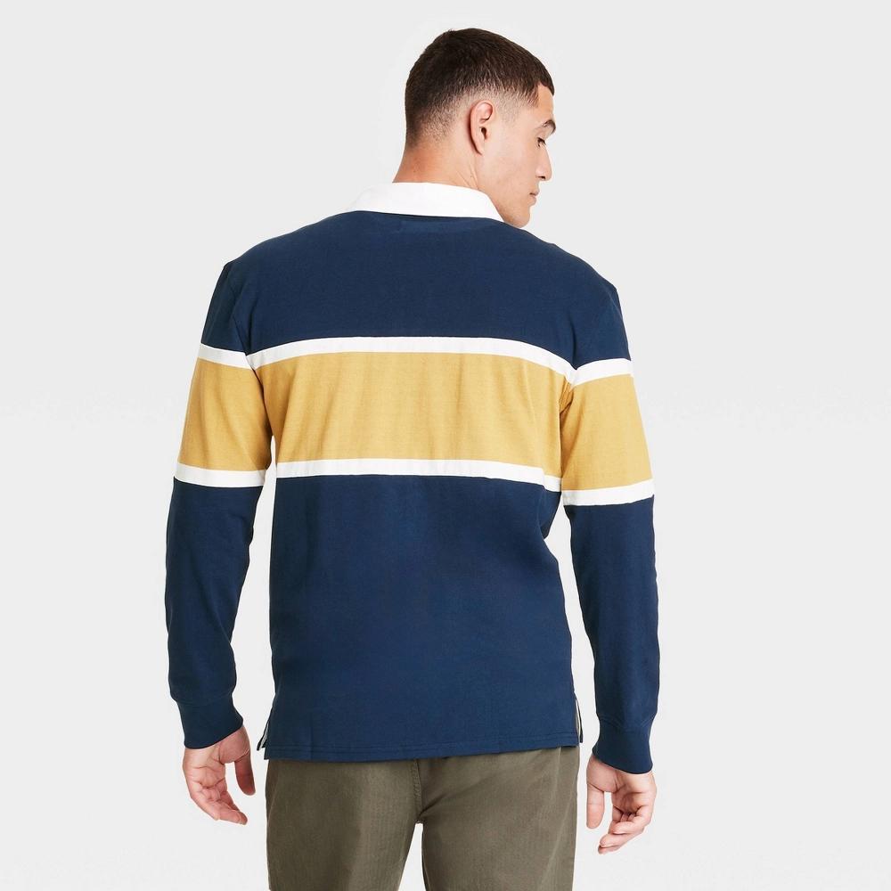 Men's Long Sleeve Rugby Polo Shirt - Goodfellow & Co™ Navy Blue M Product Image