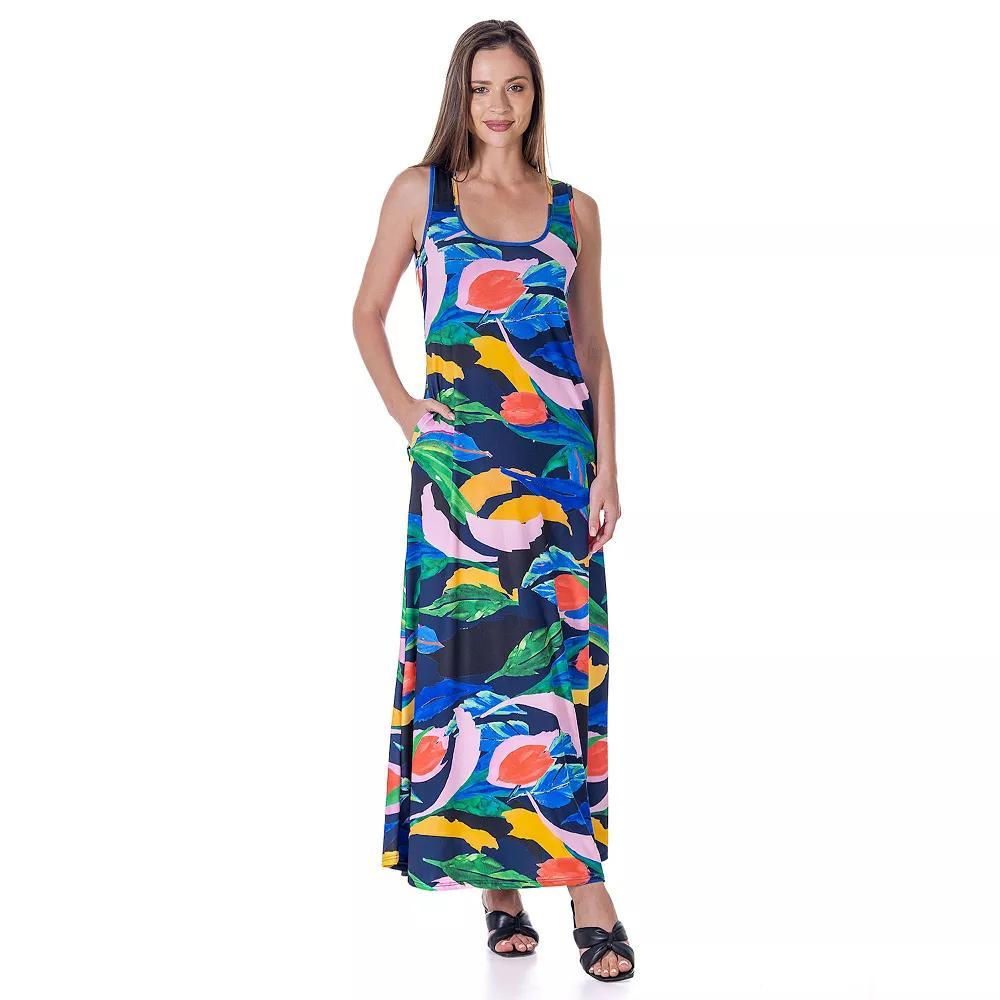 Women's 24Seven Comfort Apparel Scoopneck Sleeveless Maxi Dress With Pockets, Size: Medium, Black Team Product Image