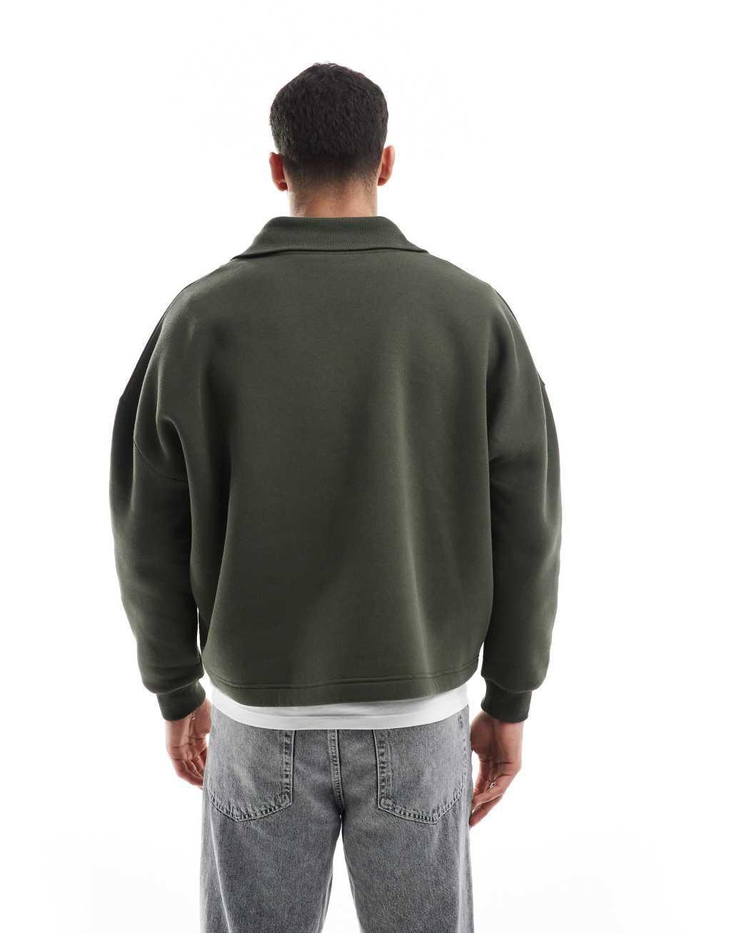 ASOS DESIGN polo sweatshirt with ribbed collar in green Product Image