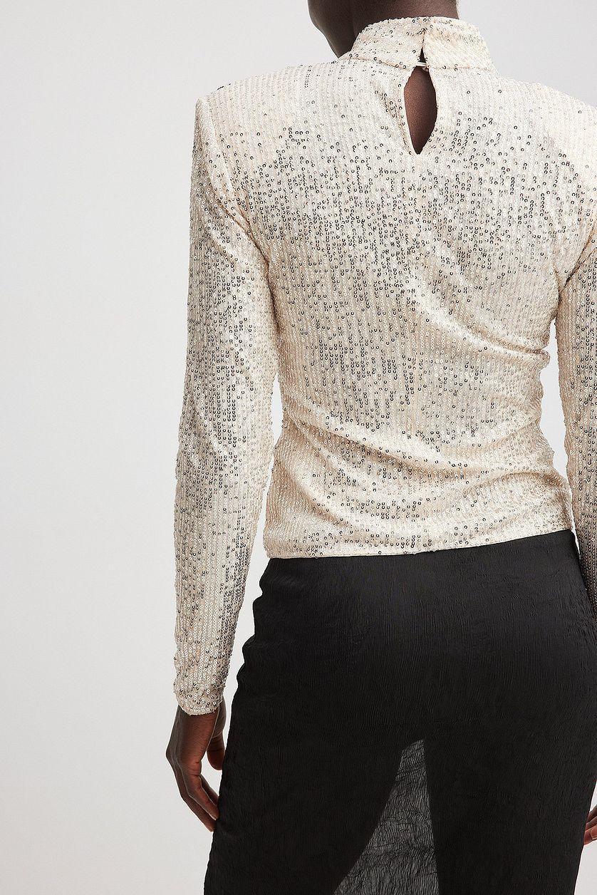 Sharp Shoulder Sequin Top Black Product Image