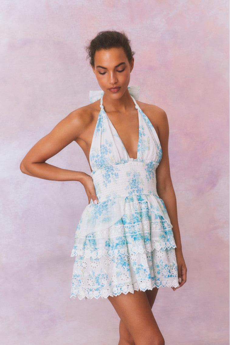 Deanna Halter Floral Eyelet Mini Dress Product Image