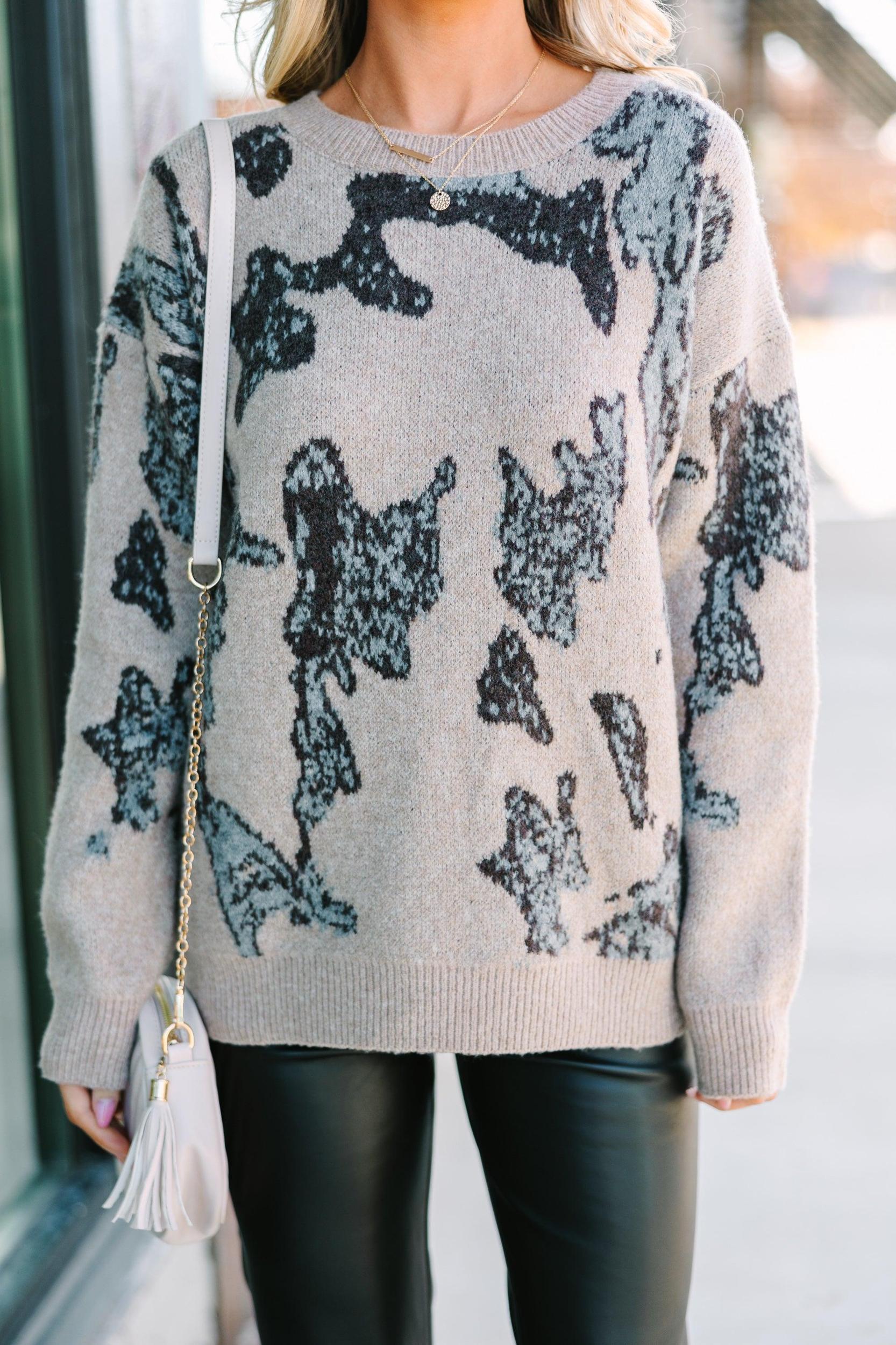Always Have Love Oatmeal Brown Abstract Sweater Female Product Image