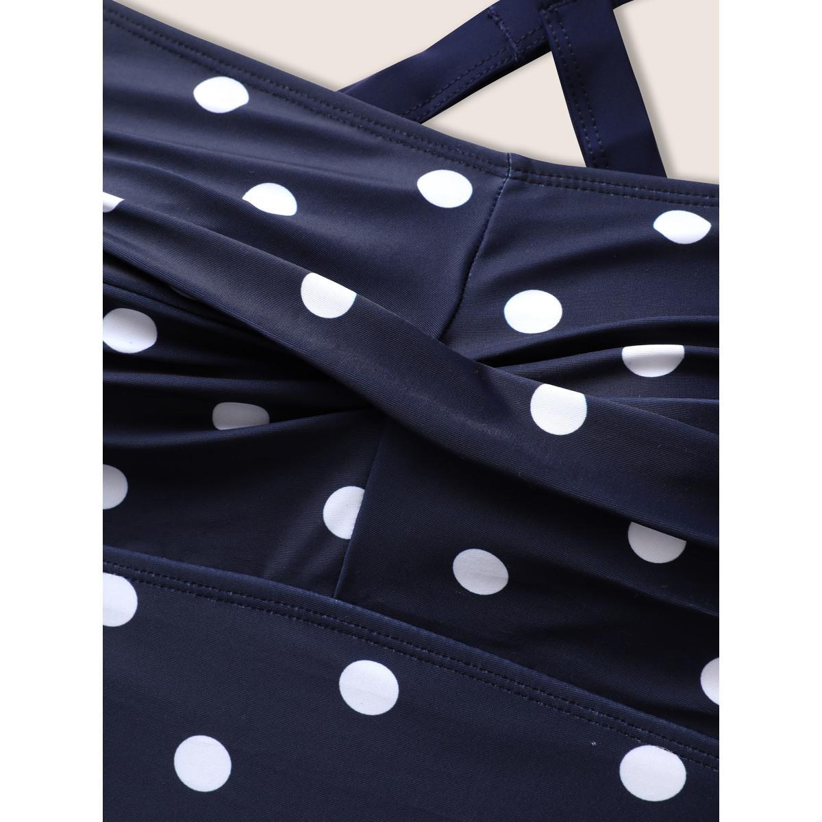 Plus Size Polka Dot Patchwork Crossover One Piece Swimsuit Women's Swimwear Indigo Beach Twist Curve Bathing Suits High stretch One Pieces BloomChic 28/5X Product Image