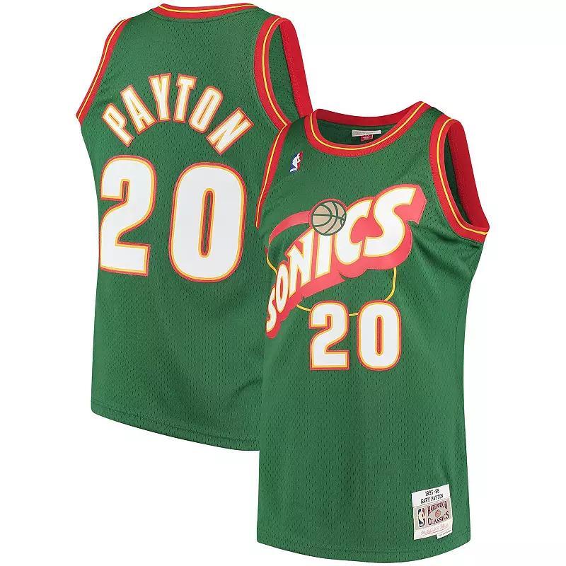 Mens Mitchell & Ness Gary Payton Green Seattle SuperSonics 1995-96 Hardwood Classics Swingman Jersey Product Image