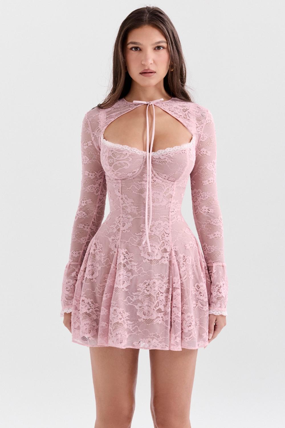 Alice Perfectly Pink Lace Mini Dress Product Image