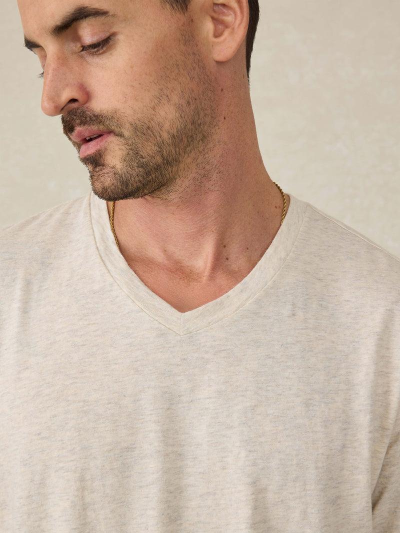 Short-Sleeve Sunwashed Regenerative Cotton V-Neck Tee - Island Dune Heather Product Image