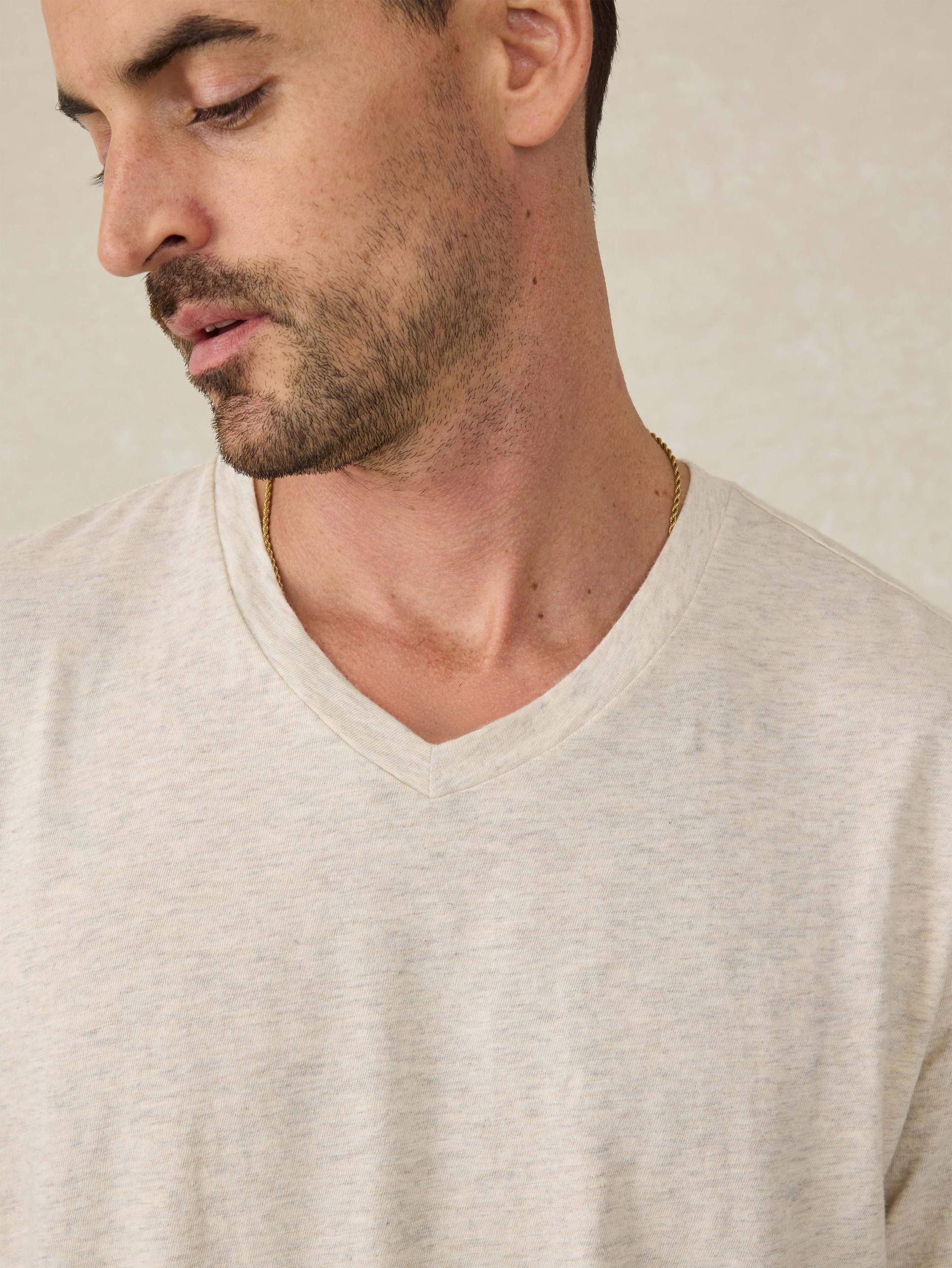 Short-Sleeve Sunwashed Regenerative Cotton V-Neck Tee - Island Dune Heather Male Product Image