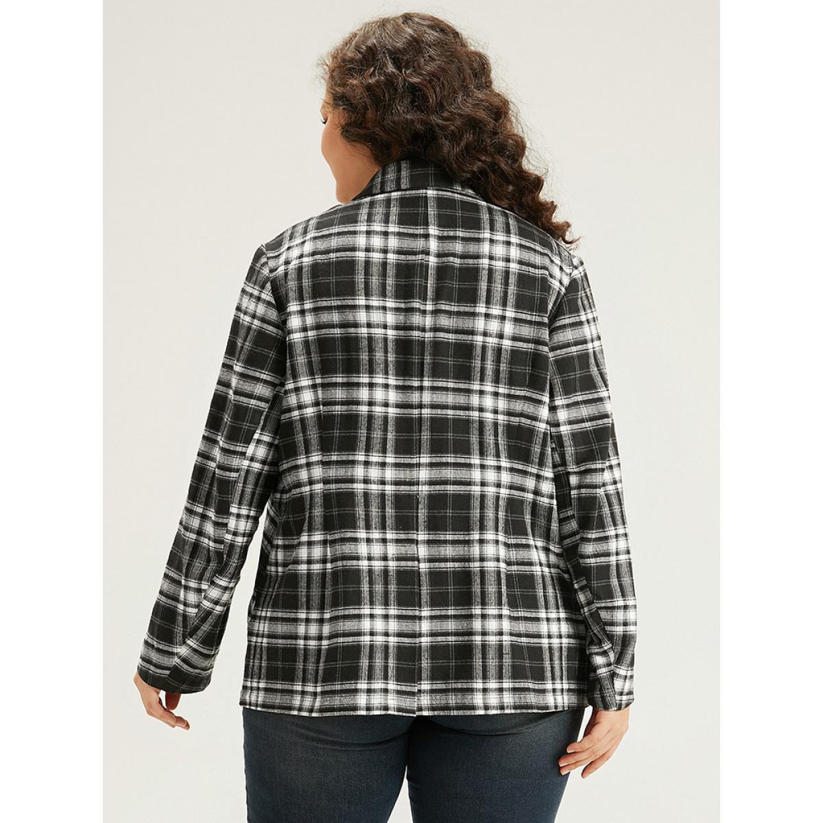 Plus Size Plaid Suit Collar Button Fly Blazer Black Women Work Plaid Contrast Sleeve Long Sleeve Suit Collar 28/5X Office Blazers BloomChic Product Image