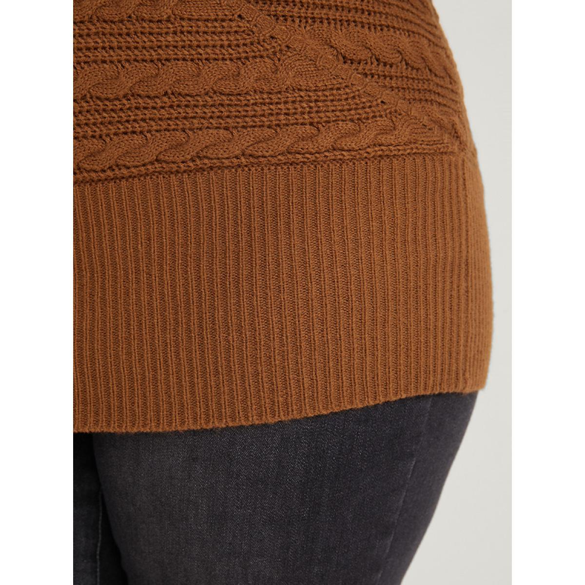 Plus Size Solid Pointelle Knit Dolman Sleeve Surplice Neck Knit Top Bronze Women Casual Loose Long Sleeve V-neck Dailywear Pullovers BloomChic 10/M Product Image