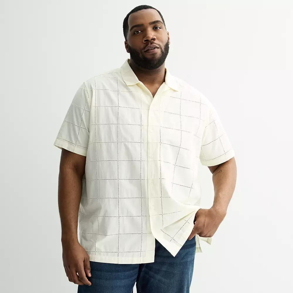 Big & Tall Apt. 9® Short Sleeve Embroidered Camp Collar Shirt, Men's, Size: XL Tall, Ivory Eyelet Product Image