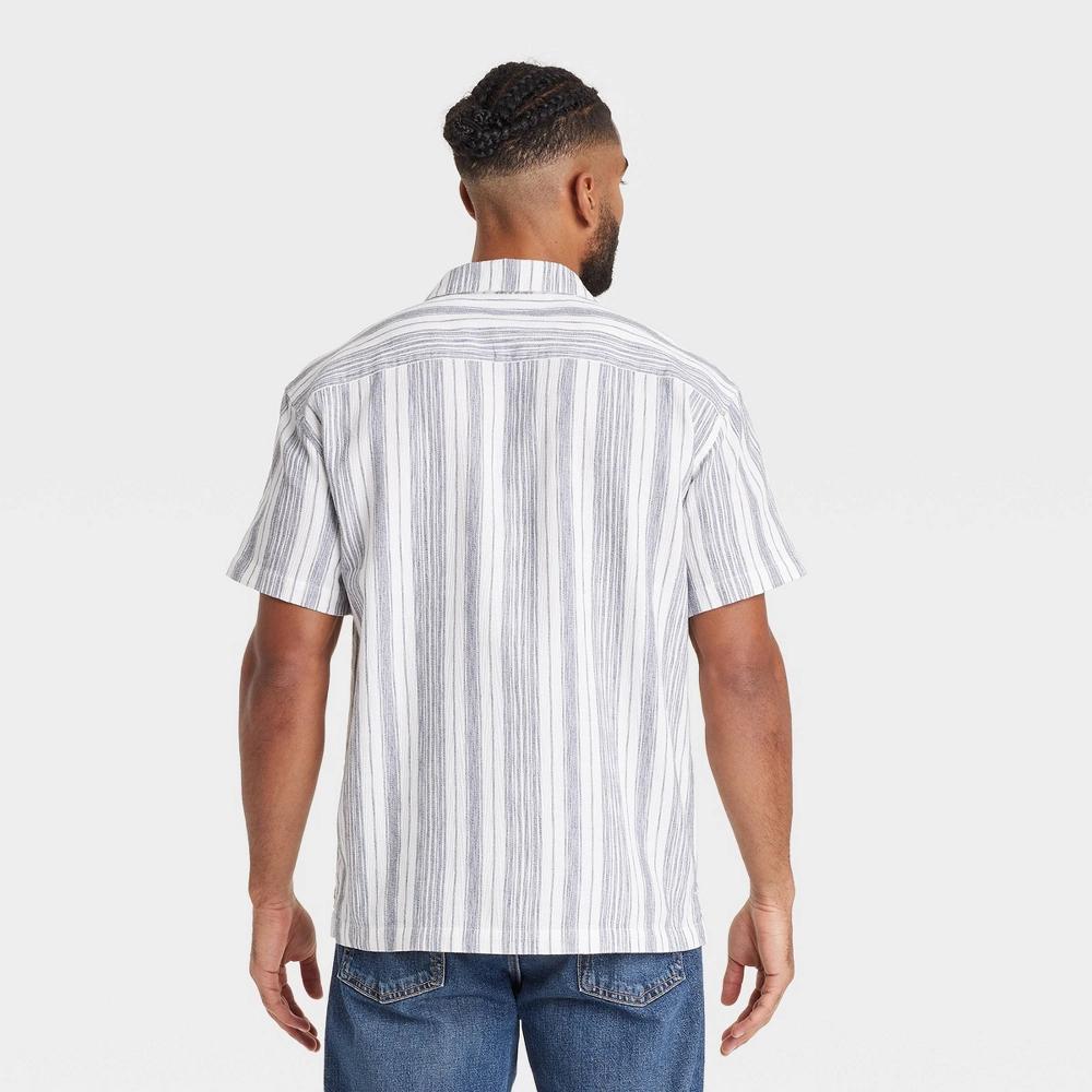 Men's Striped Short Sleeve Slub Camp Button-Down Shirt - Goodfellow & Co™ Ivory L: Casual Woven Cotton Product Image