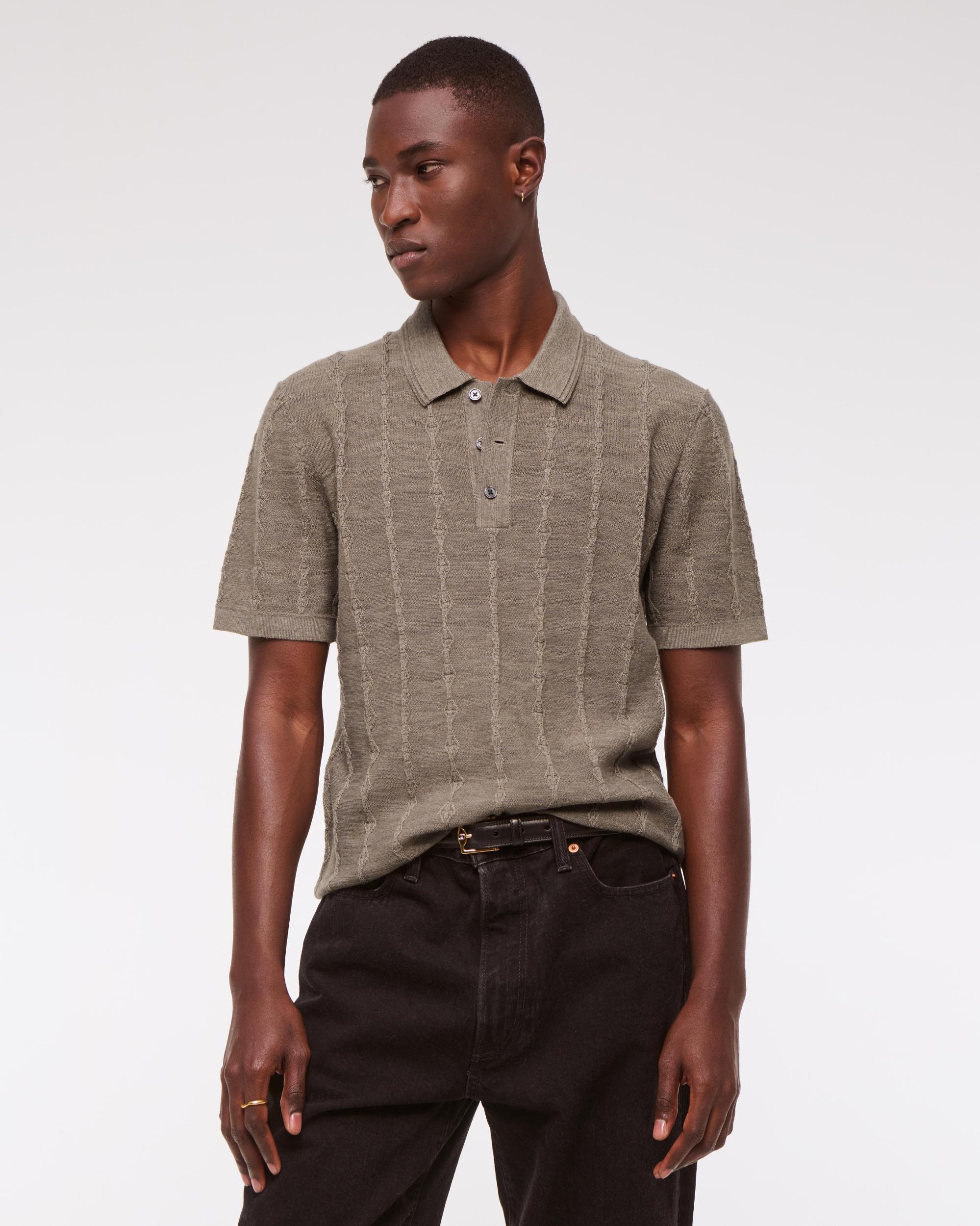Merino Wool-Blend Stitch 3-Button Sweater Polo Product Image