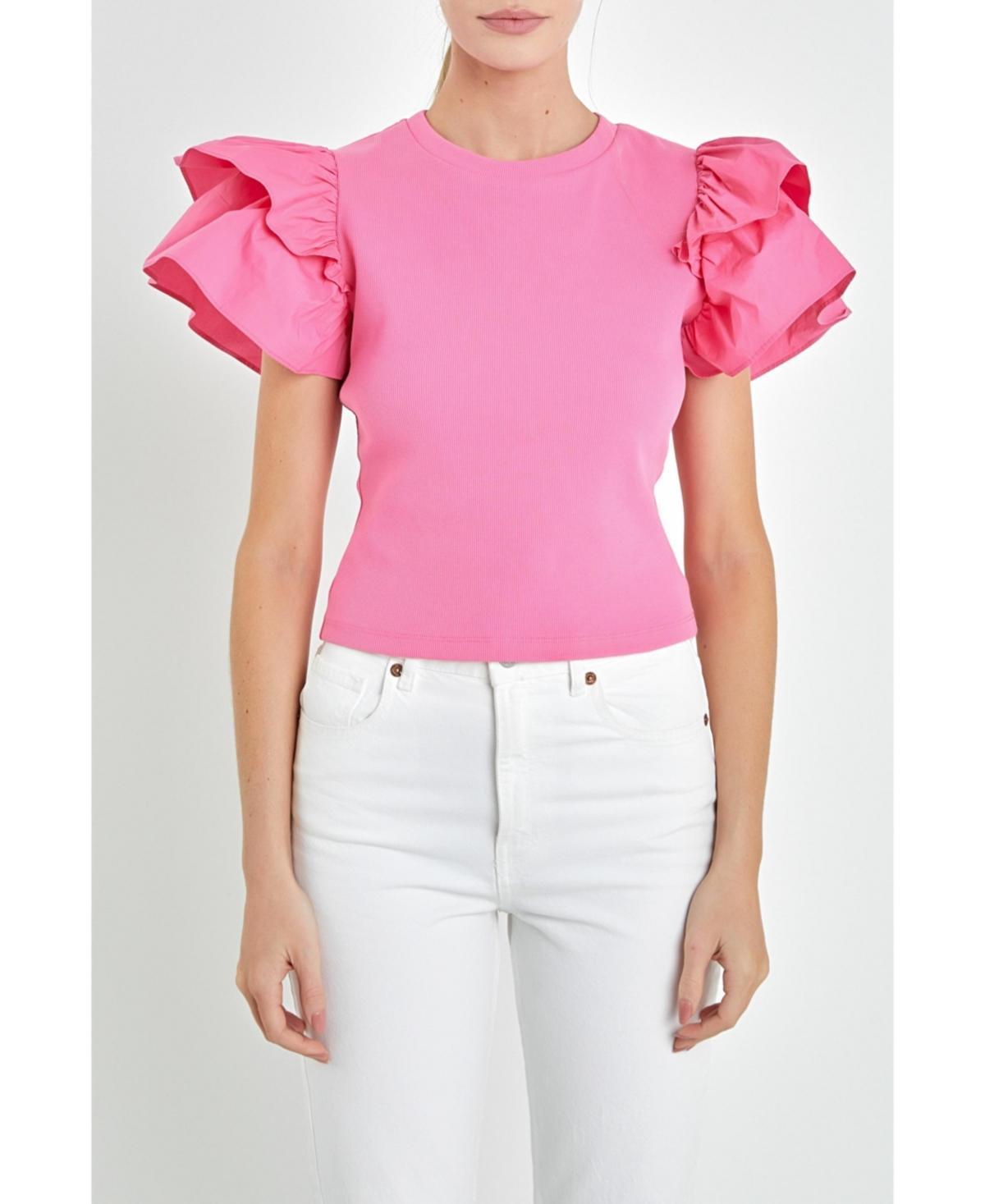 English Factory Womens Mixed Media Ruffled Top Product Image