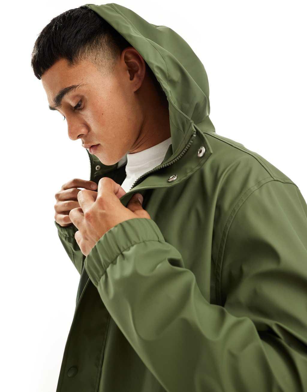 ASOS DESIGN longline rubberized windbreaker jacket in khaki Product Image