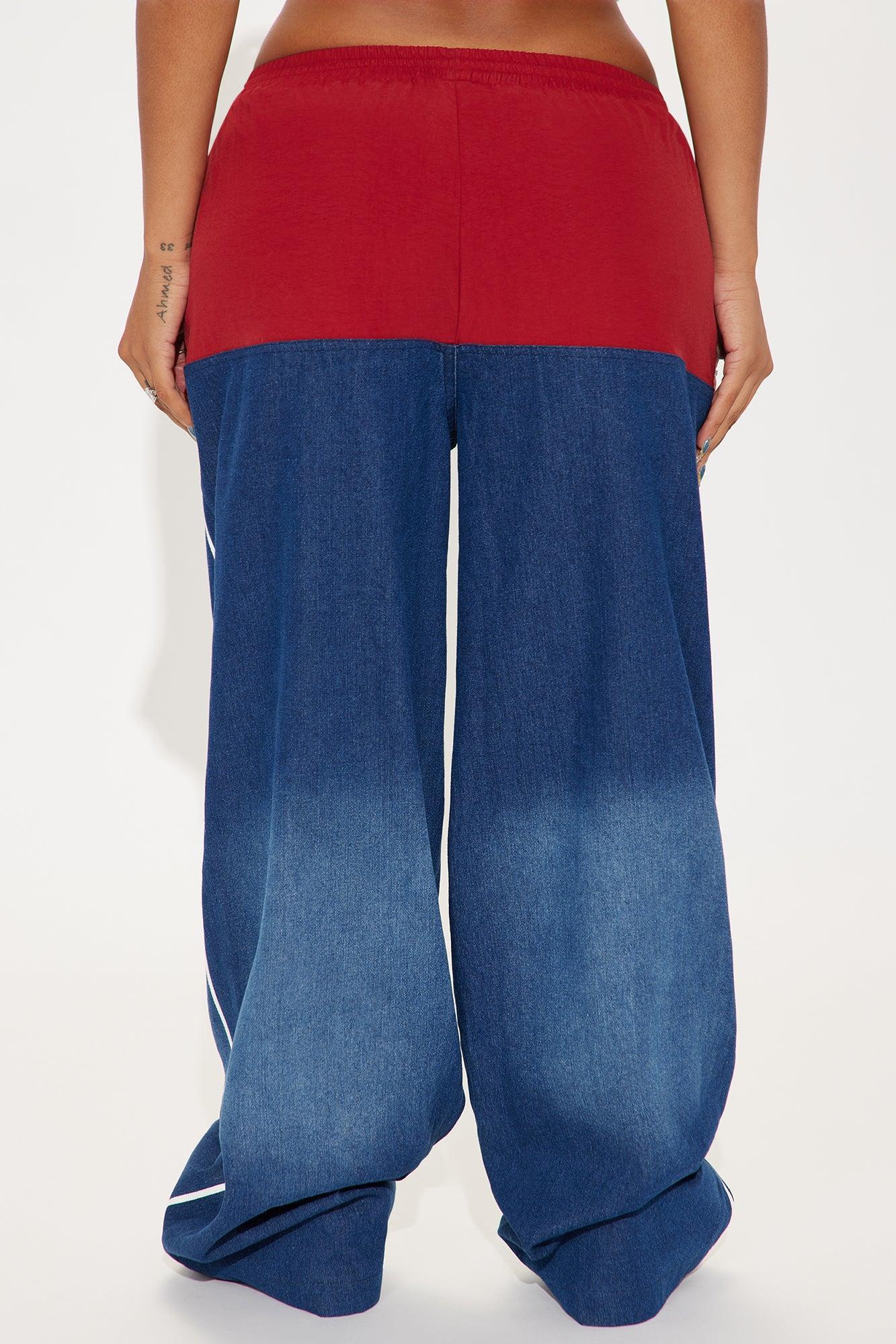 Lookin Like An Icon Elastic Waistband Baggy Jeans - Red Product Image