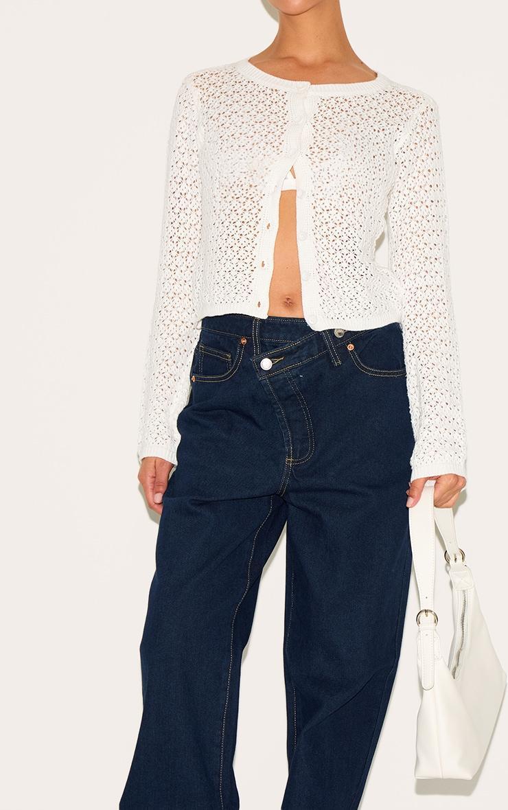 Petite Indigo Denim Asymmetric Waistband Straight Leg Jeans Product Image