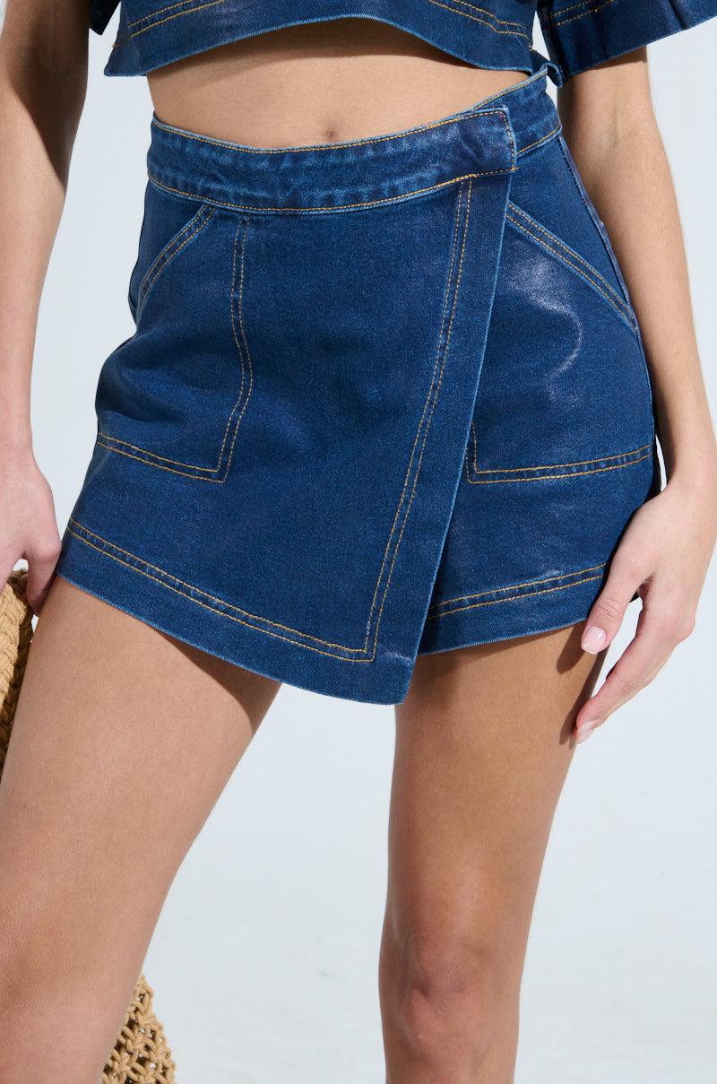 THINKIN ABOUT YOU WAX DENIM SKORT Product Image