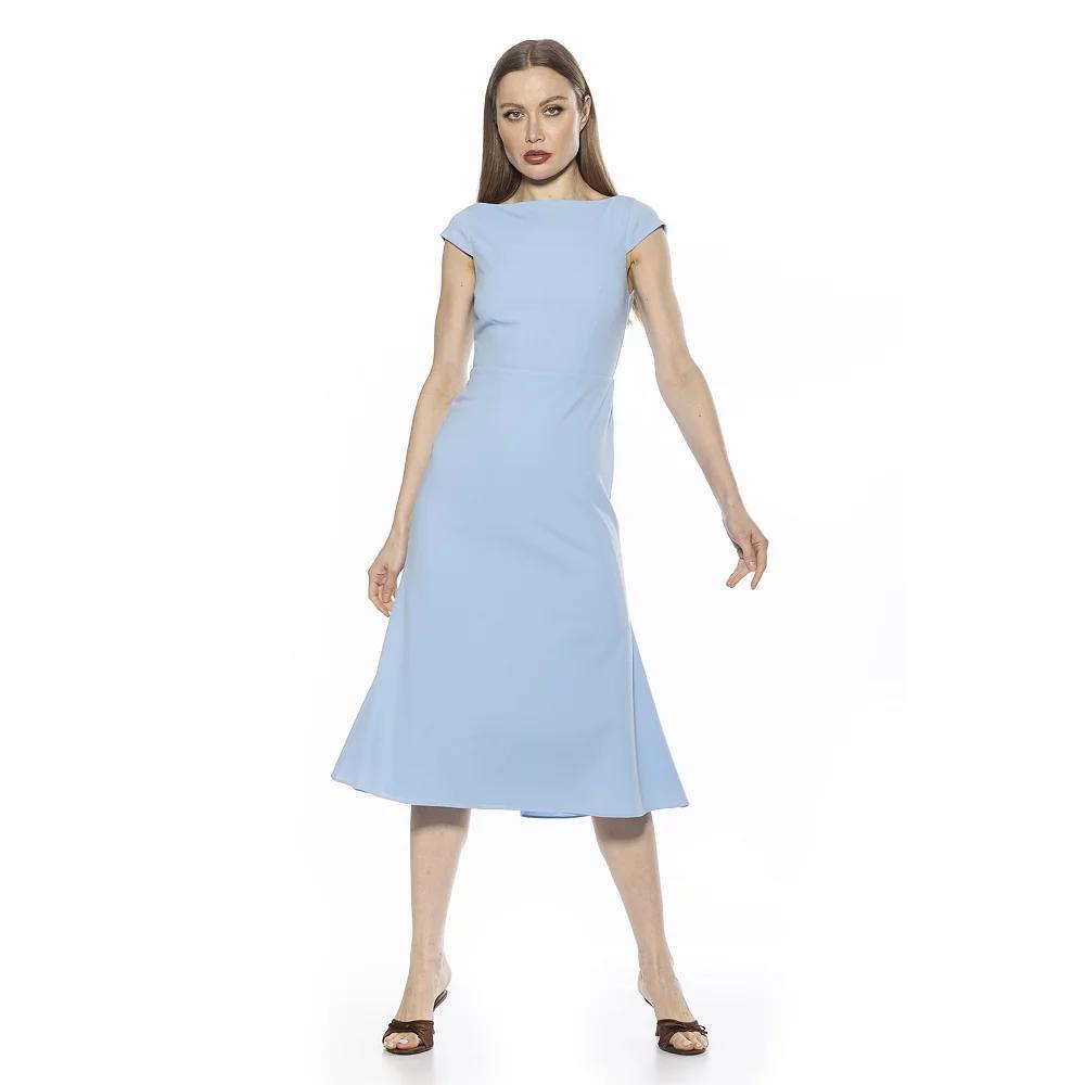 Women's ALEXIA ADMOR Loreli Boatneck Cap Sleeve Midi Dress, Size: Medium, Halogen Blue Product Image