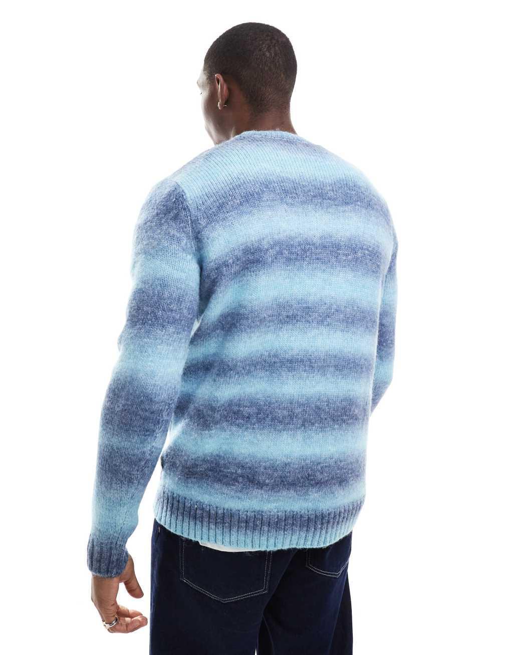 ONLY & SONS crew neck brushed sweater in blue stripe Product Image