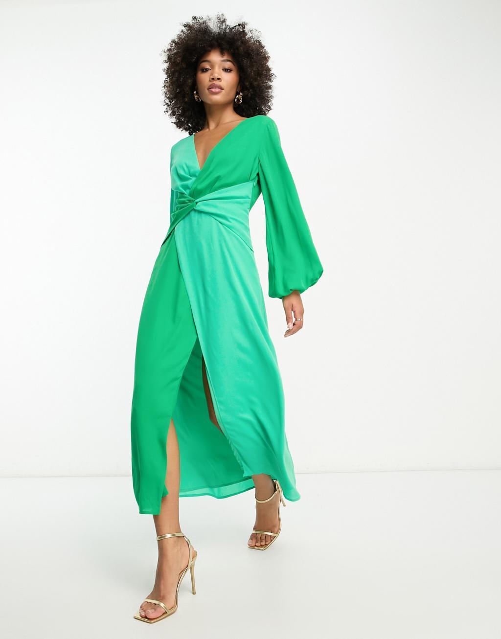 Pretty Lavish knot front contrast maxi dress Product Image