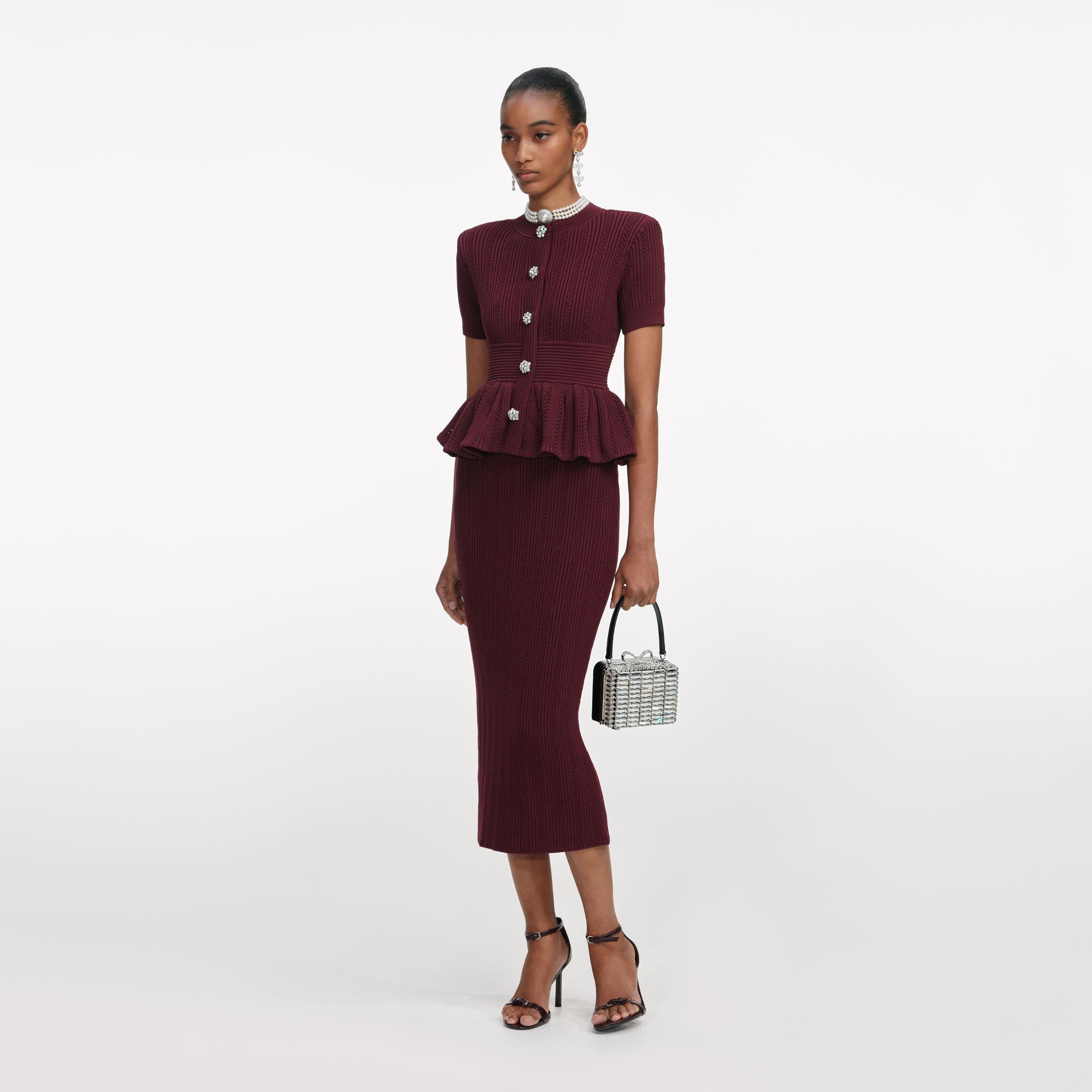 Burgundy Pointelle Knit Midi Dress Product Image
