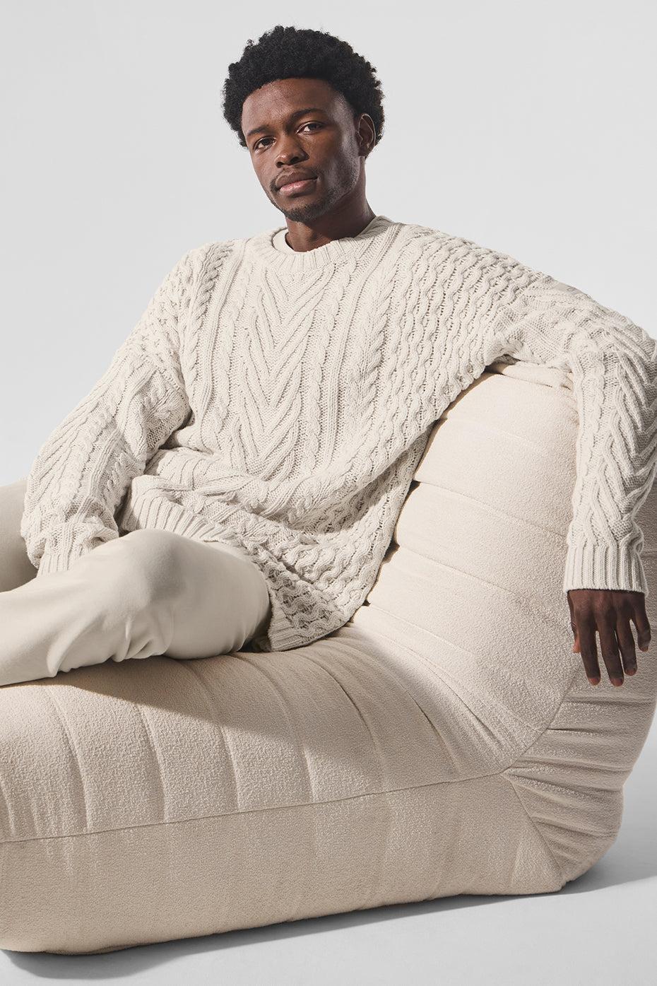 Cable Knit Crew Neck Sweater - Bone Male Product Image