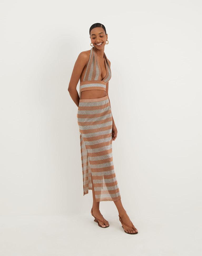 Knit Luna Halter Top - Striped Eclair Product Image