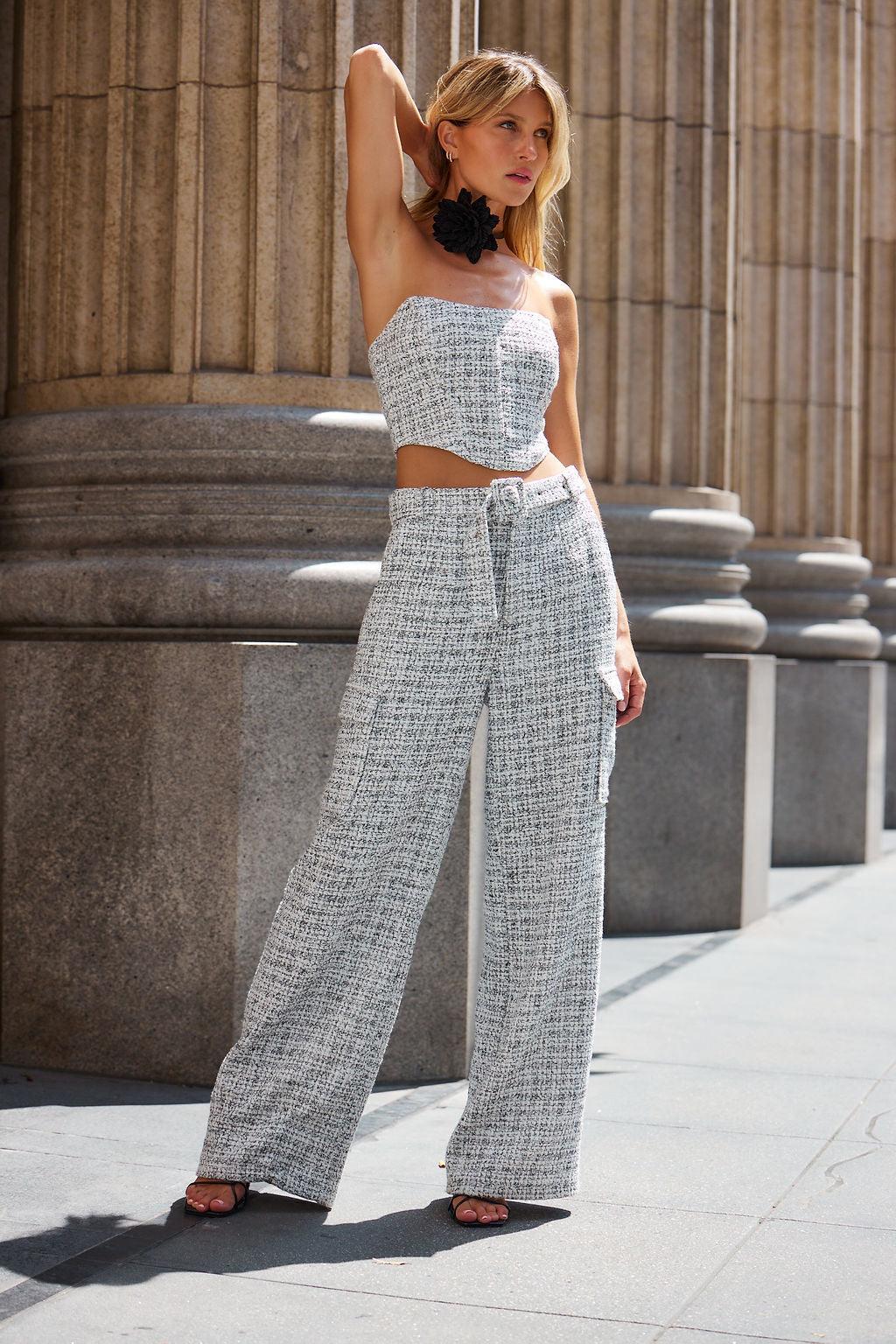 Camille Tweed Belted Trousers Product Image